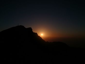Scenic view of silhouette mountain against sky at night