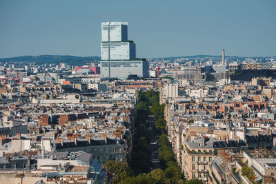 Cityscape against clear sky