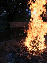 Close-up of fire in the dark