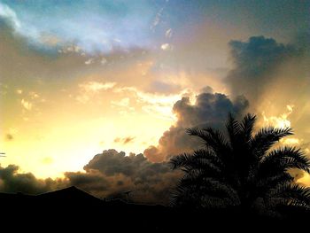 Silhouette of trees against cloudy sky