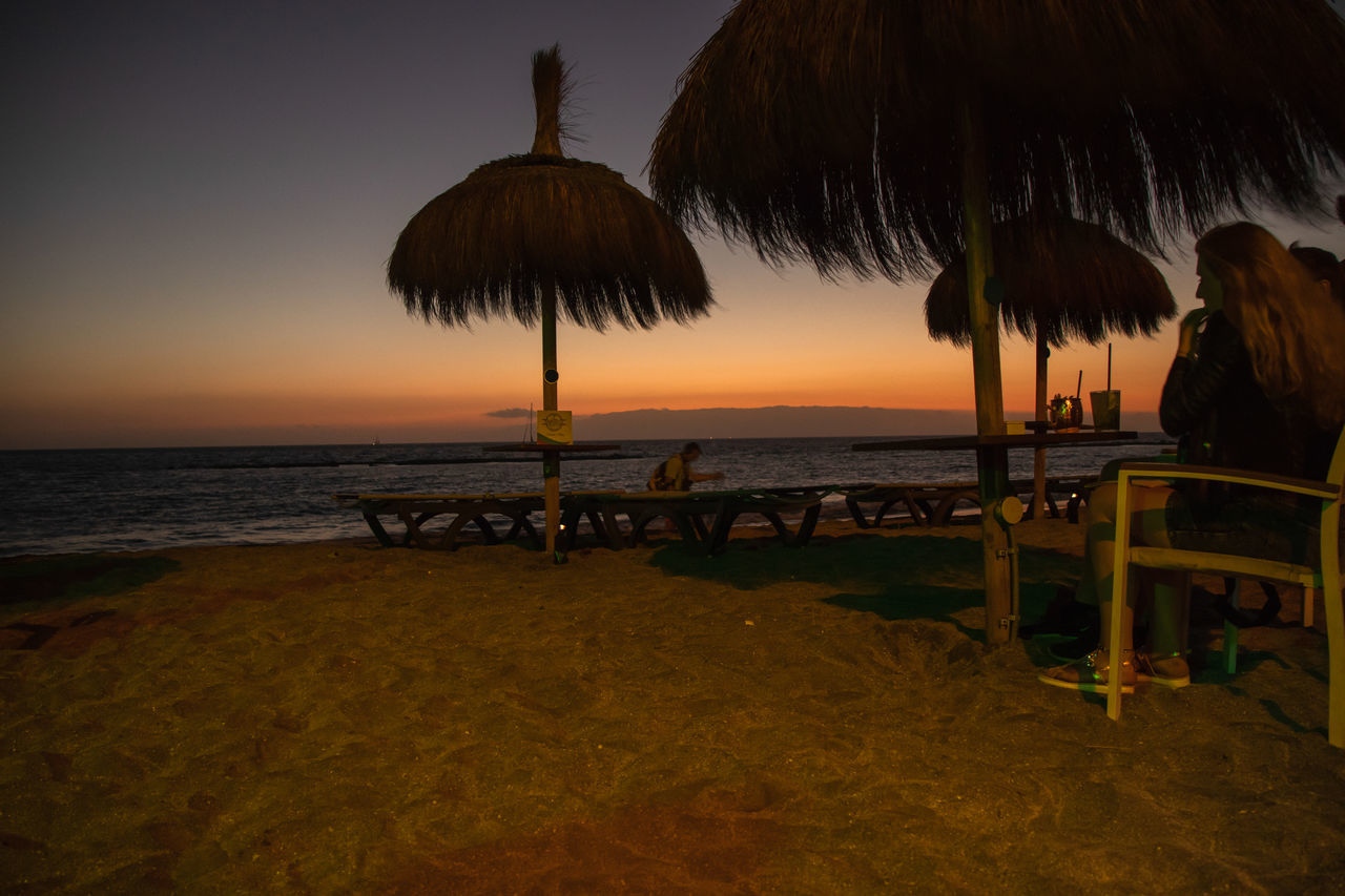 SCENIC VIEW OF BEACH AT SUNSET