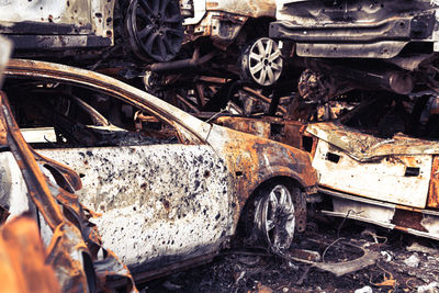 Close-up of abandoned car