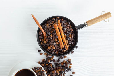 High angle view of coffee beans on table