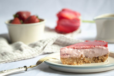 Close-up of dessert in plate on table