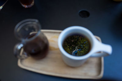 Close-up of tea cup on table