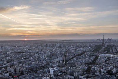 Extra wide aerial view of paris at sunset