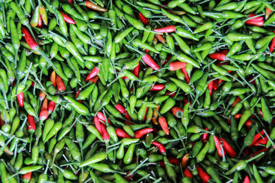 Full frame shot of chili peppers for sale at market