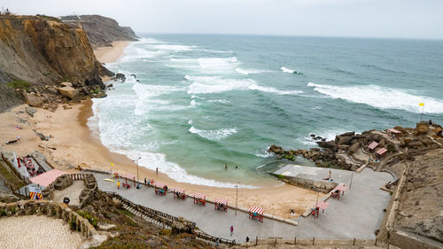 High angle view of beach against sky