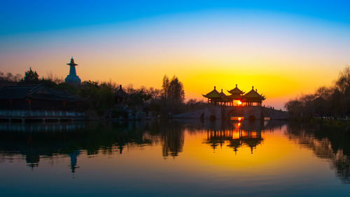 Scenic view of lake against sky during sunset