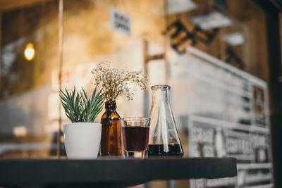 Close-up of beer glass on table