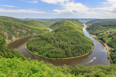 Panoramic view of river amidst green landscape against sky