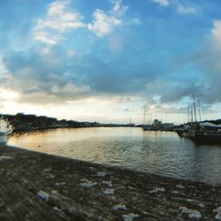 Boats moored in sea