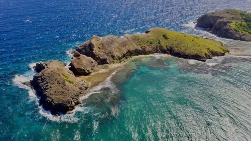 High angle view of rocks on beach