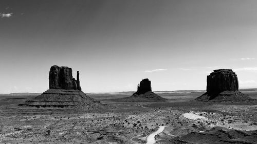 Rock formations on land against clear sky