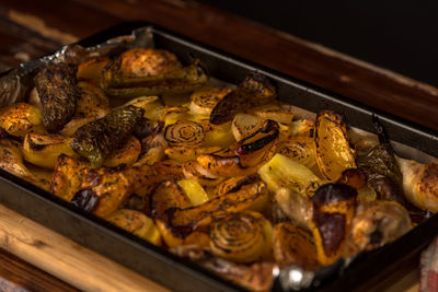 High angle view of food on table