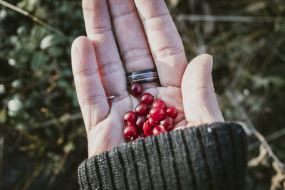 Berries on womans hand