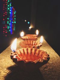 Close-up of illuminated candles