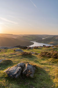 Scenic view of landscape against sky during sunset