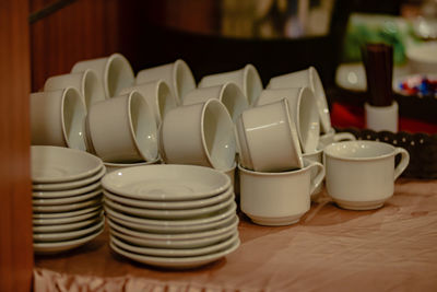 High angle view of containers on table