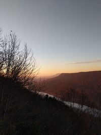Scenic view of field against clear sky during sunset