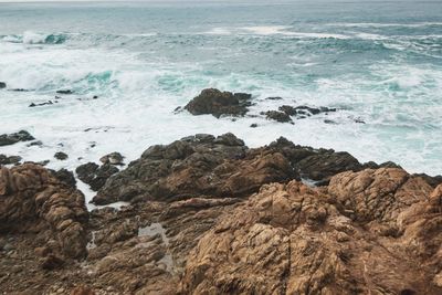 High angle view of rocks on beach