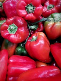 Full frame shot of red bell peppers at market