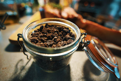 High angle view of coffee cup on table