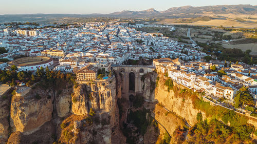 High angle view of townscape against sky