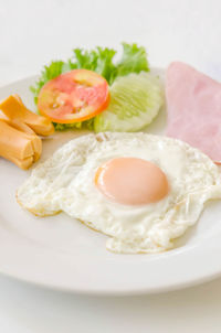 High angle view of breakfast served in plate