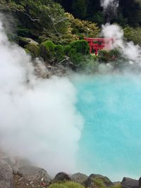 Steam emitting from hot spring