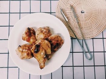 High angle view of food in plate on table