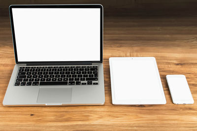 Low angle view of laptop on table