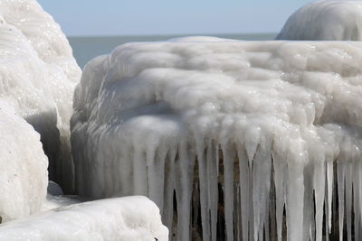 Close-up of frozen sea against sky