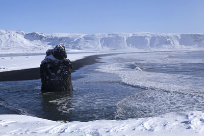 Wide lens capture of the panorama near vik, iceland in wintertime
