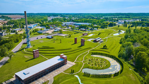 High angle view of townscape against sky