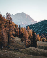 Scenic view of mountains against sky during autumn