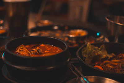 Close-up of meal served on table in restaurant