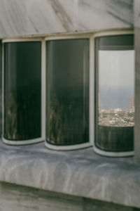 Close-up of train window