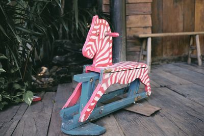 Close-up of rocking horse in yard