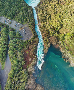 High angle view of river amidst trees