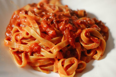 High angle view of pasta in plate