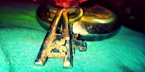 High angle view of key on table