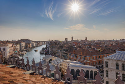 High angle view of townscape against sky