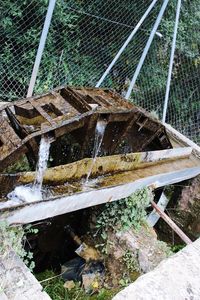 High angle view of damaged fence