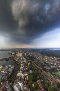 High angle view of buildings against sky in city