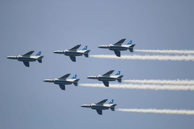 Low angle view of airplane flying in sky