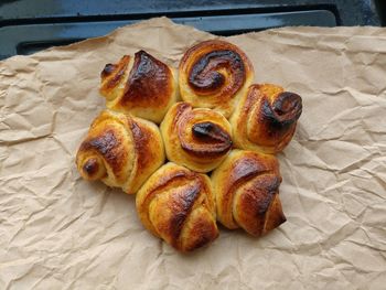 High angle view of bread on table