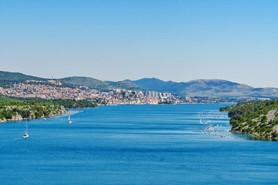 Scenic view of sea against clear sky