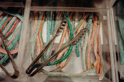 High angle view of multi colored decorations