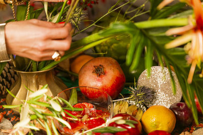 Close-up of hand holding apples